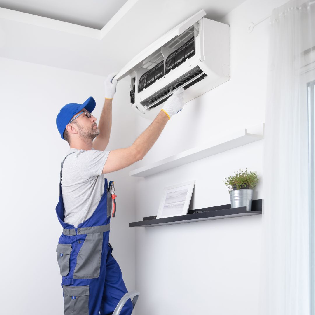 Blue and Orange Modern Hvac Repair Services Instagram Post HVAC Services